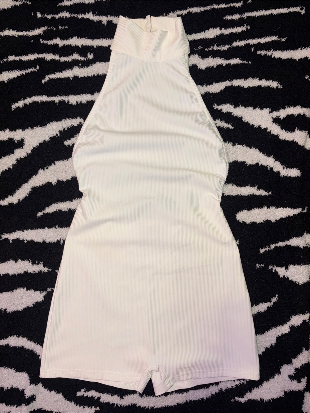 ⁠Edikted White Annie Ribbed Open Back Halter Jumpsuit Romper NWOT